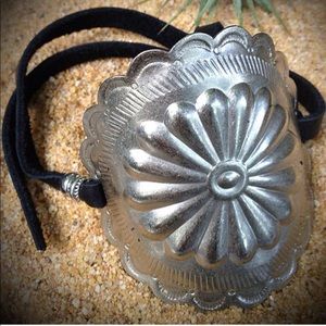 western concho bracelet genuine leather strap